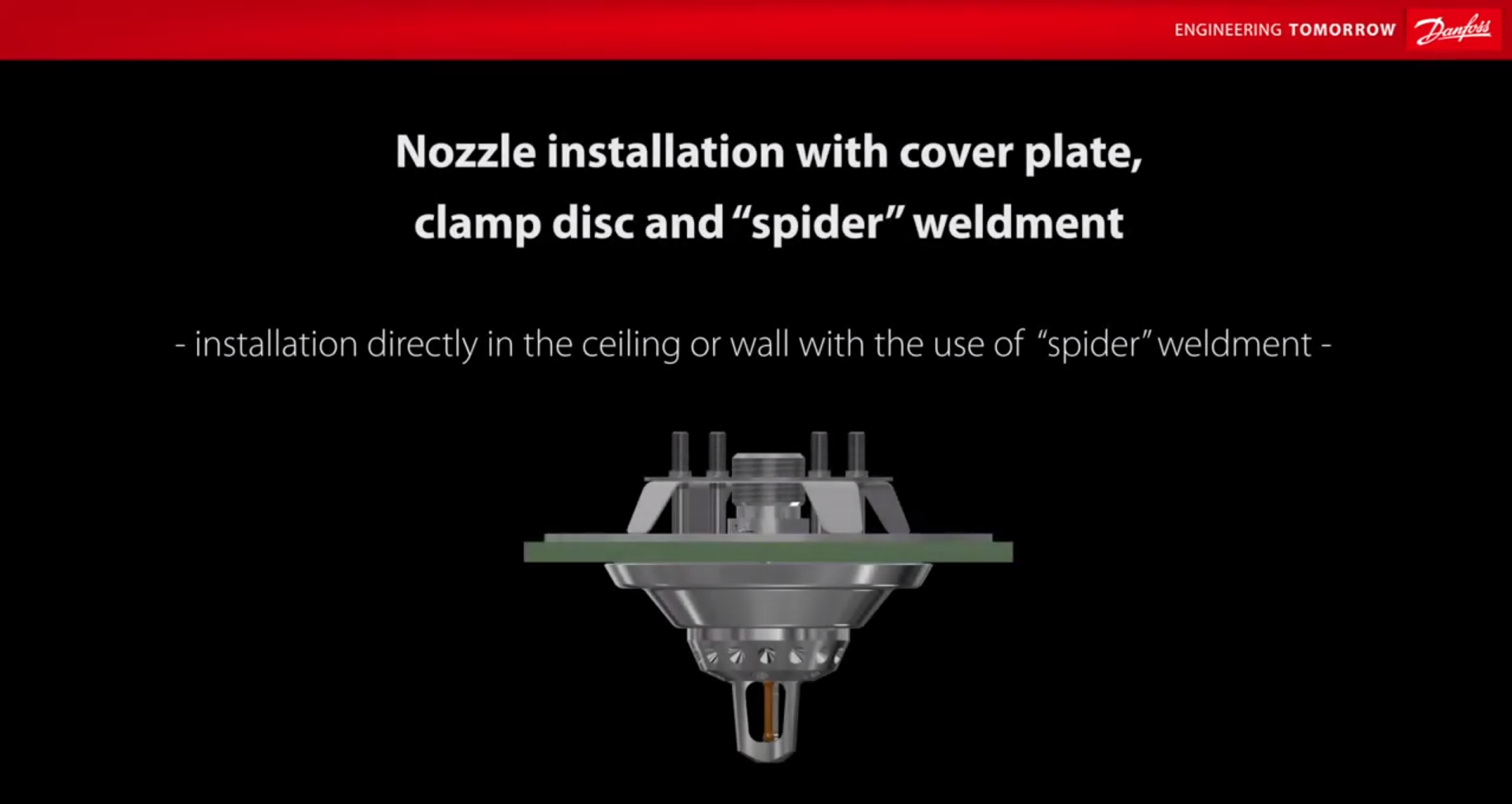 Danfoss Fire Safety | Nozzle installation with cover plate, clamp disc and spider | 3